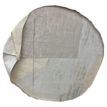 Round cut-out painting oil and wax on canvas mounted on wood, modern 