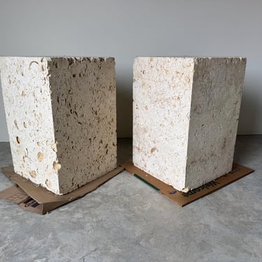 Vintage Coastal Organic Solid Coralstone  Pedestals or Dining Table Bases – A Pair 