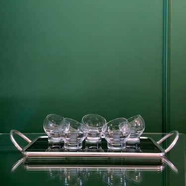 Set of 5 vintage Brandy glasses 1970s / heavy glass snifters/ space age / collectible barware 