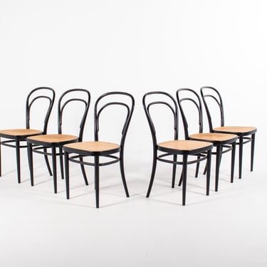 Set of 6 Original Thonet No. 214 Bentwood Dining Chairs with Cane Seats 