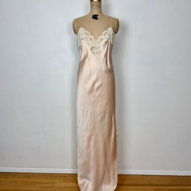 Vintage 80s Nightgown | Pink Silk Lace Ria Negligee | 1980s Sexy Slip Dress Nightie 