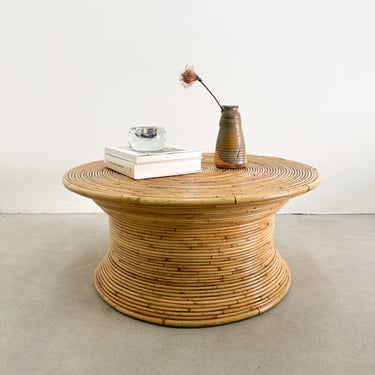Vintage Coastal Pencil Reed Coffee Table Rattan Bamboo Postmodern MCM Retro Boho 70s 80s Palm Beach 