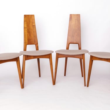 Set of 4 Vintage Van den Berghe-Pauvers Chairs, 1970s Belgium, Cherry Wood & Gray Upholstery 