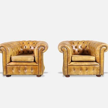 Vintage English Leather Chesterfield Club Chairs