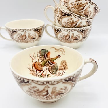 Vintage Johnson Bros Wild Turkeys Flying Brown Cup – Classic English Ironstone – Thanksgiving Decor – Rustic Farmhouse Kitchen by LeChalet