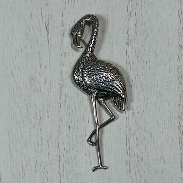 Vintage Jezlaine Flamingo Sterling Silver Brooch 