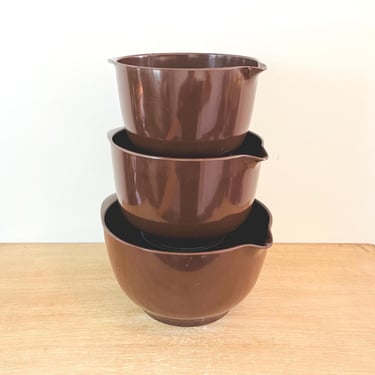 Vintage Mid Century Modern Set of 3 Rosti Mepal Service Brown Mixing Bowl Made in Denmark 1.5L, 2L, and 3L - As Is Condition 