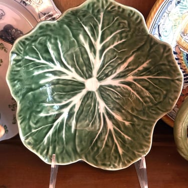 7”  Vintage Bowl Green Cabbage Leaf Pottery~ Small Serving Bowl, Majolica Bordallo Pinherio Ceramic Portugal~realistic leaf pottery EVC~ 