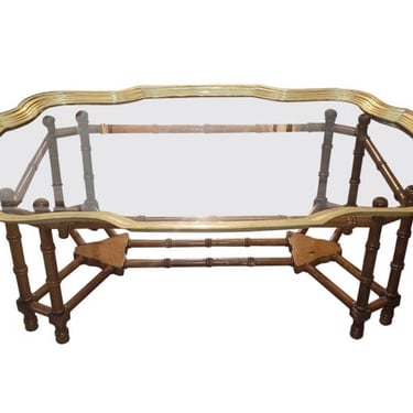 Beautiful vintage British aesthetic faux bamboo chinoiserie coffee table with brass tray 