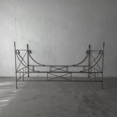 French European Campaign Style Forged Iron and Brass Daybed 