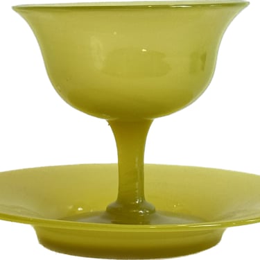 Rare Yellow Opaline Frederick Carder for Stuben Footed Glass Bowl w/ Underplate 