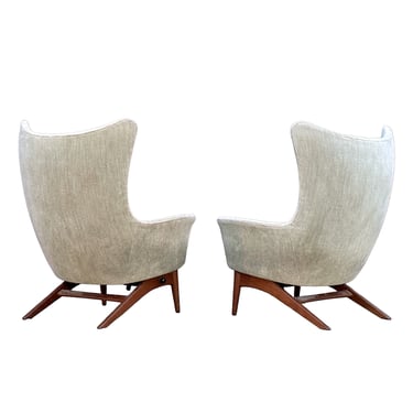 Sculptural + Reclining Danish Lounge Chairs — The Wing Chair by H.W. Klein, Pair