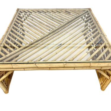 Vintage Bamboo Square Glass Top Coffee Table 