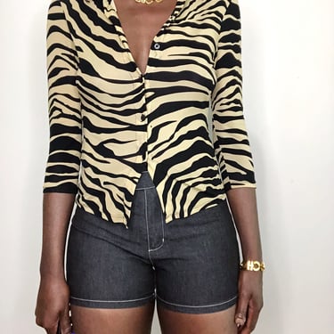 Vintage 1990s Guess Tiger Stripe Print Mesh Top