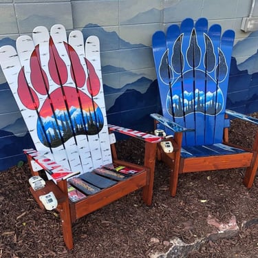 Hand Painted Ski Adirondack Chairs, Bear Claw, Colorado Decor (Set of 2) 