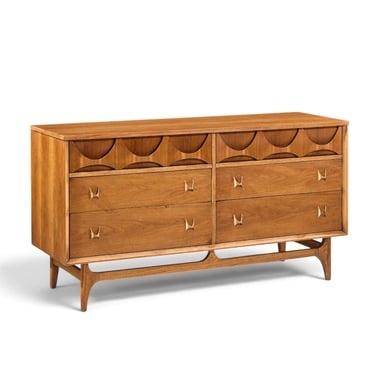 Broyhill Brasilia Mid Century Walnut and Brass 6-Drawer Lowboy Dresser - mcm 
