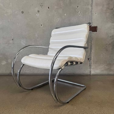 Vintage MK Knoll Lounge Chair - White Leather & Chrome