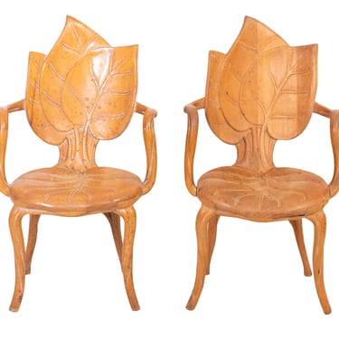 Pair of Carved Leaf Chairs Attributed to Bartolozzi and Maioli