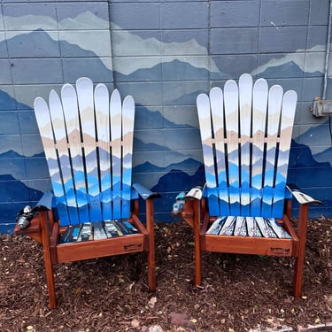Set of 2 - Mystic Mountain Mural Ski Rocking Chairs, Several Base Options, Unique Gift Idea, Ski chairs, Ultra premium mountain scape 