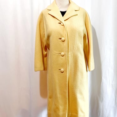 Vintage 1950s Pierre Gallon Joseph Stein • Yellow Wool Coat • Bracelet Sleeve • Spring Autumn Fall 