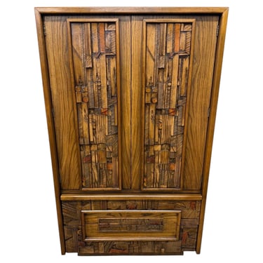 Mid-Century Modern Lane Pueblo Brutalist Oak Armoire 