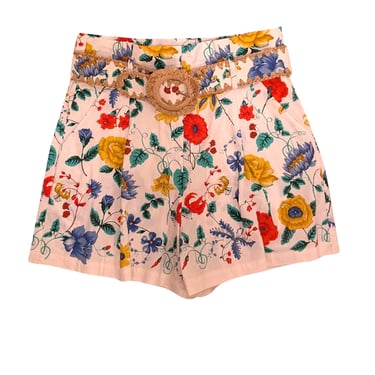 Cara Cara - White & Multicolor Floral Belted Short Sz 4