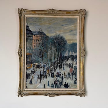 Vintage Impressionist Parisian Boulevard Landscape Oil on Canvas Painting, After Claude Monet 