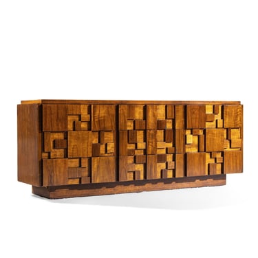 Lane Staccato Brutalist Mid Century Walnut Lowboy Dresser - mcm 