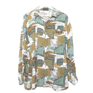 Vintage ABSTRACT 90s men's long sleeve button up MEN'S nyc button down shirt --size X.L. 
