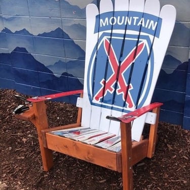 10th Mountain Division Ski Chair, Custom Adirondack Chair, Recycled Ski Chair, Wood Patio Chair, Wooden Chair, Unique Gift for Him, chairs 