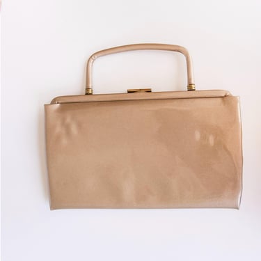 1960s Purse Top Handle Gold Patent Vinyl Cocktail Clutch Bag 