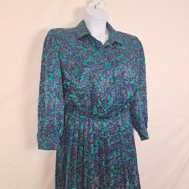Vintage 90s Teal Paisley Dress, Plus Size 