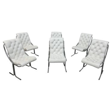 Mid-Century Modern Daystrom White Vinyl Tubular Chrome Dining Chairs - Set of 6 