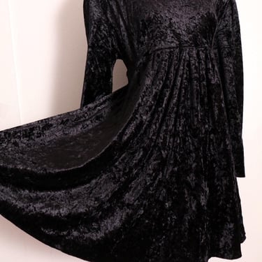 80's black crushed velvet babydoll dress vintage 1980's MEDIUM 