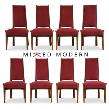 Rare Pere Cosp Oak and Mohair Dining Chairs - Set of 8 