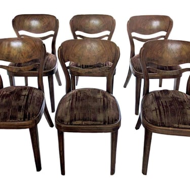 Set of 6 Thonet Dining Chairs Art Deco Prawnie Burl Walnut Wood 
