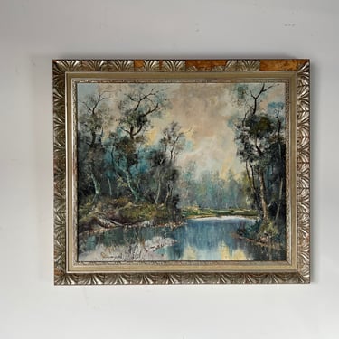 60's Dernberger Impressionist River Landscape Oil Painting, Framed 