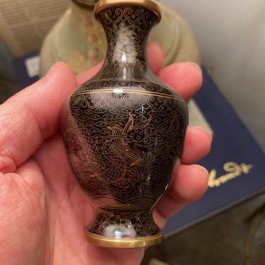 Antique Chinese black cloisonne vase (4 in)