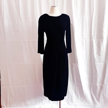 Vintage 1980s -  1990s Black Velvet Midi Dress • Carol  Reed • Party / Cocktsil Dress • Union Made  • Medium 