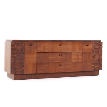 Lane Brutalist Mid Century Walnut Lowboy Dresser - mcm 