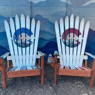 Set of 2 - Colorado Aspen Grove Ski Chairs, Hand Painted Adirondack Ski Chair, Wood Patio Chair, Fire-pit Chairs, Colorado Chairs 
