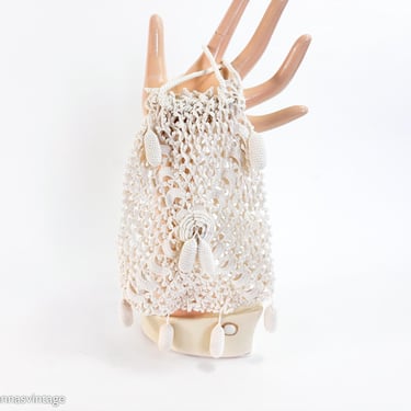 1900s Victorian White Cotton Crochet Reticule | Vintage Crochet Pouch Bag 