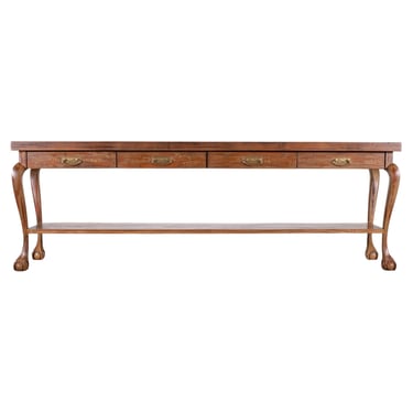 English Queen Anne Style Walnut Two-Tier Console Table 6 Ft