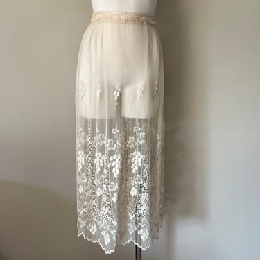 1900s Edwardian Vintage Ivory Lace Cream Off White Petticoat Skirt sz Small 