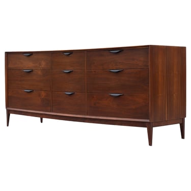 Large Mid-Century Modern Walnut Triple 9-Drawer Dresser Dillingham