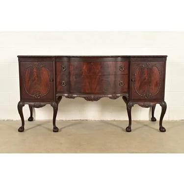 Romweber Antique Chippendale Flame Mahogany Serpentine Front Sideboard Credenza, Circa 1920s