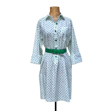 Vintage 1980s White/Green Cotton Nautical Shirt Dress, 42