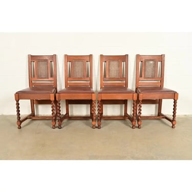Stickley Brothers Antique Mission Oak and Cane Arts & Crafts Dining Chairs, Set of Four