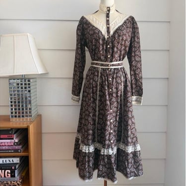 Vintage 1970s Gunne Sax Calico Floral Prairie Blouse & Skirt 2-Piece Set size 11 