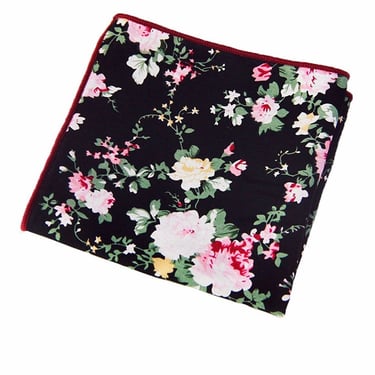 Black Floral PocketSquare,Wedding Handkerchief, Boyfriend Gift Men's Gift Anniversary Gift for Men Husband Gift Wedding Gift For Him Grooms 